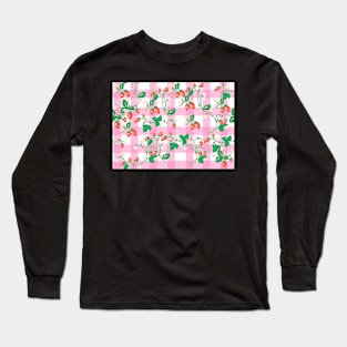 Cottagecore Strawberry Patch on Pink Gingham Long Sleeve T-Shirt